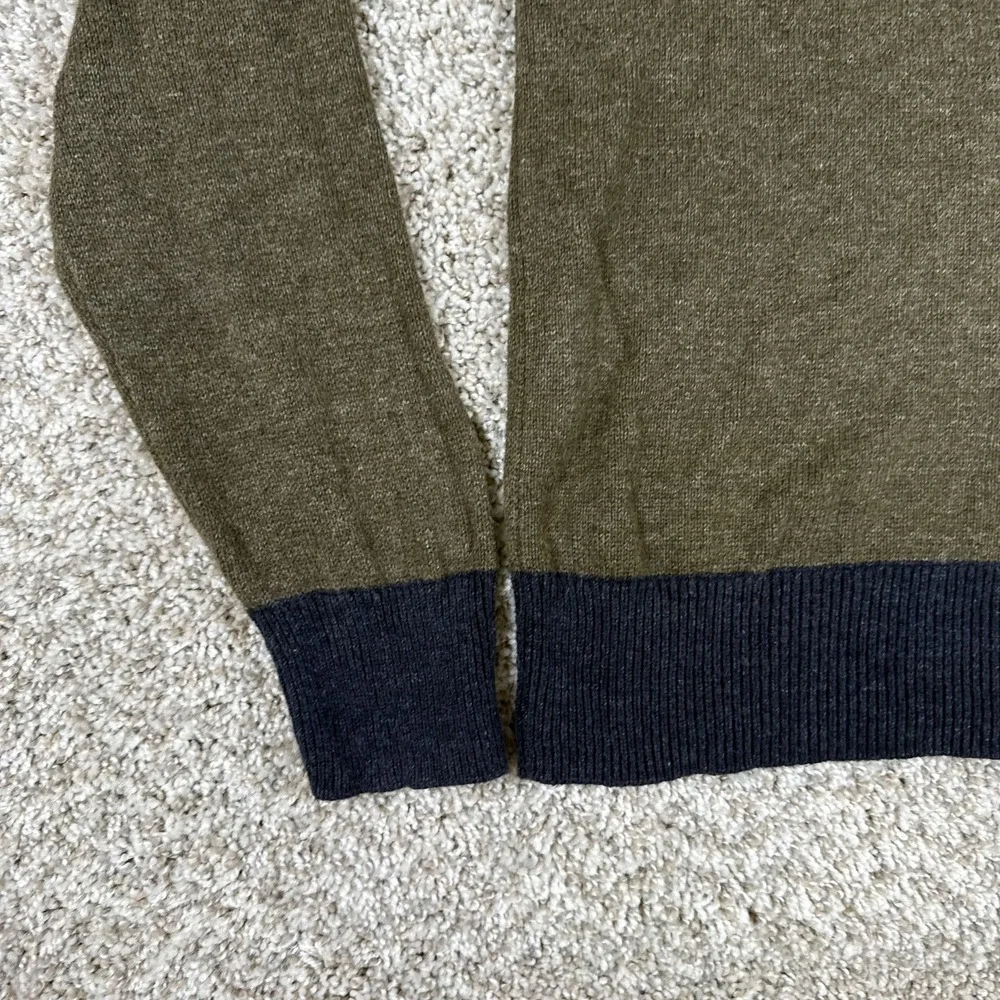 J Crew Sweater Mens L Green Crewneck Ribbed Contrast Hem Cotton Wool - Picture 3 of 12
